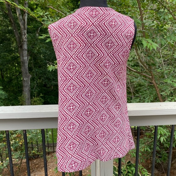 Vintage 70s Mod Funky Geometric Print Burgundy Long Vest - Picture 4 of 9